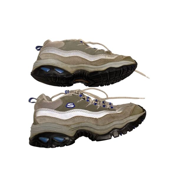 Skechers Sport Trail Chunky Sneakers Womens Size 7 Gray White Blue Suede Mesh - Picture 2 of 10